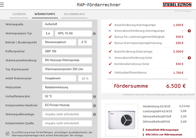 MAP-Fördermittelrechner - Schritt 4