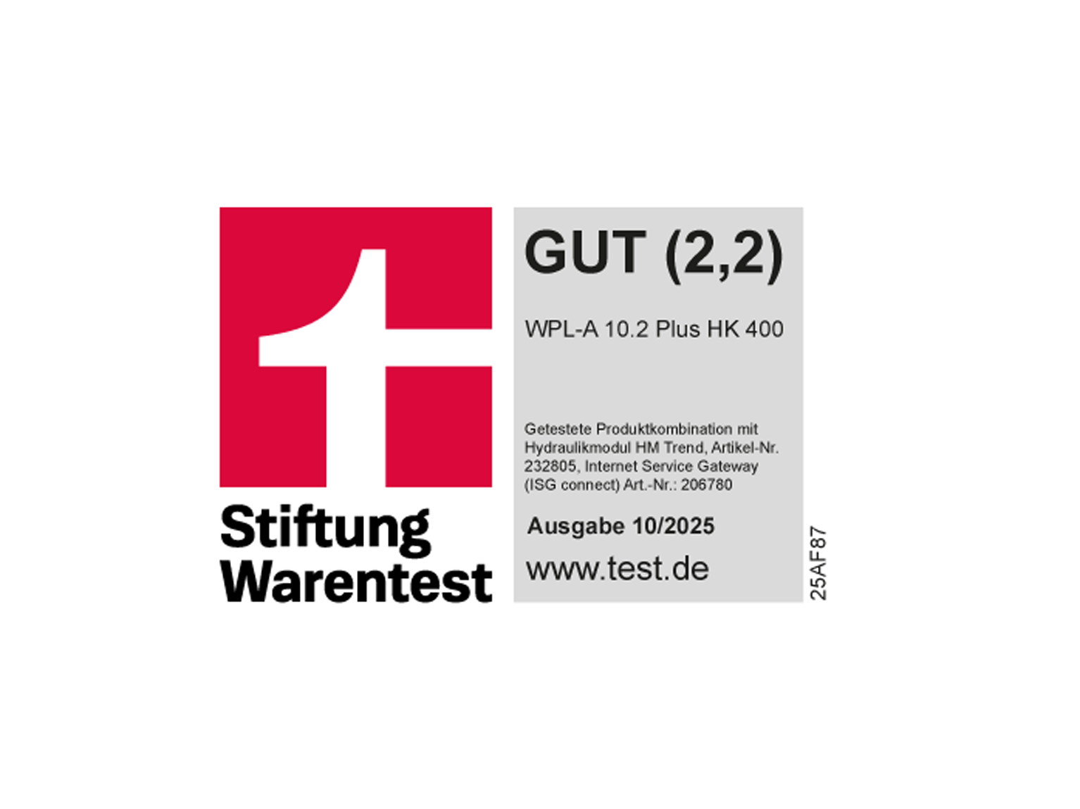 Stiftung Warentest Wärmepumpe WPL-A 10.2 Plus HK 400 Note 2,2