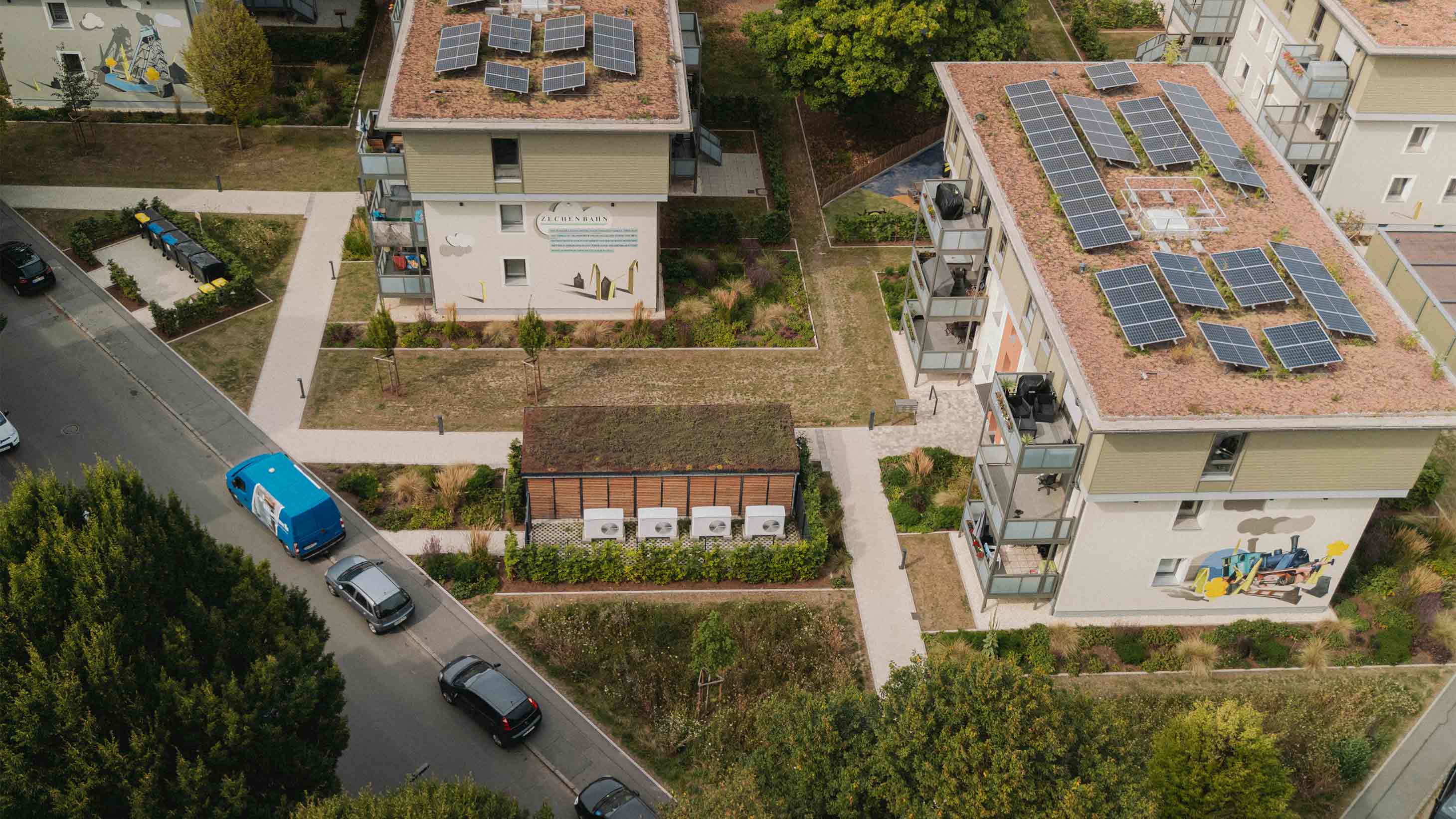 Vogelperspektive auf das Wohnungsquartier Bergmannsgrün in Dortmund