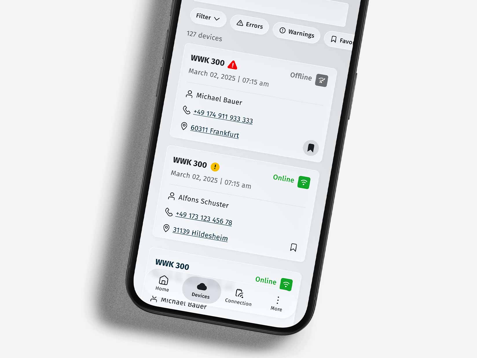 Übersicht von Kundenanlagen in der Servicewelt App