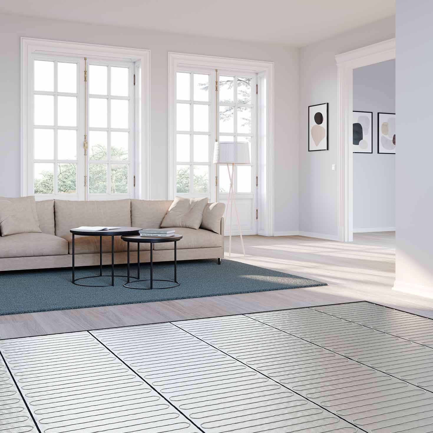 Fußbodenheizung FTD 140 Set Plus in einem Wohnzimmer