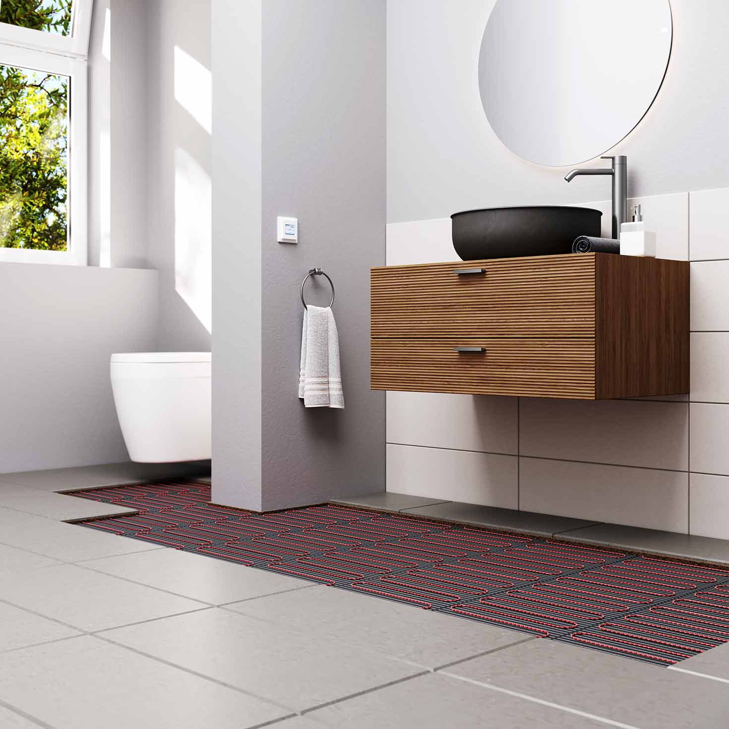 Elektrische Fußmatte FTM 200 Set Plus in einem Badezimmer