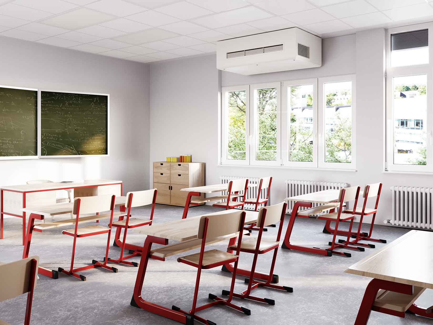 Klassenraum mit dezentralem Lüftungsgerät