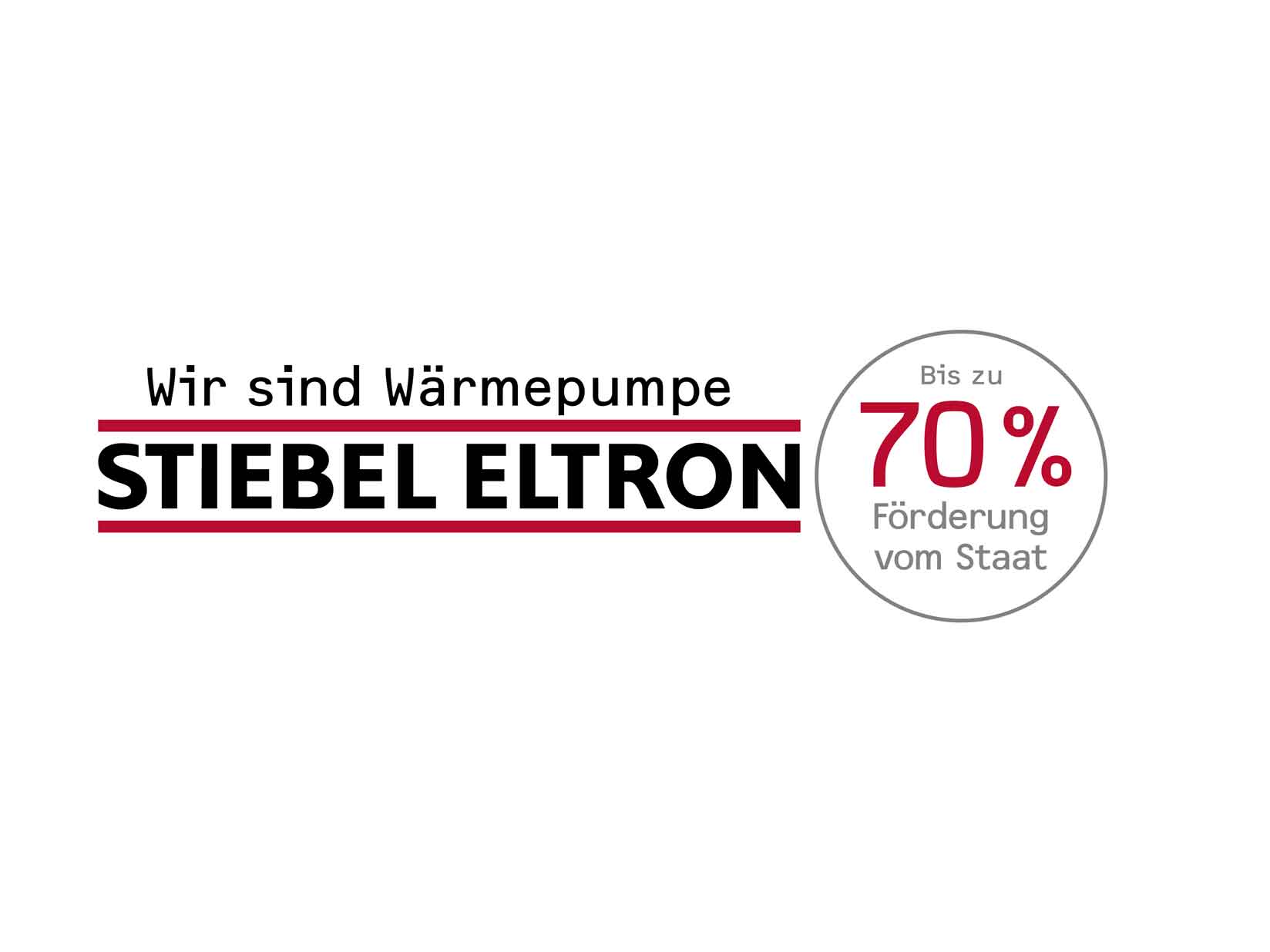 Im Schutzraum des Logos ist ein Claim: Wir sind Wärmepumpe und ein Störer: Bis zu 70% Förderung