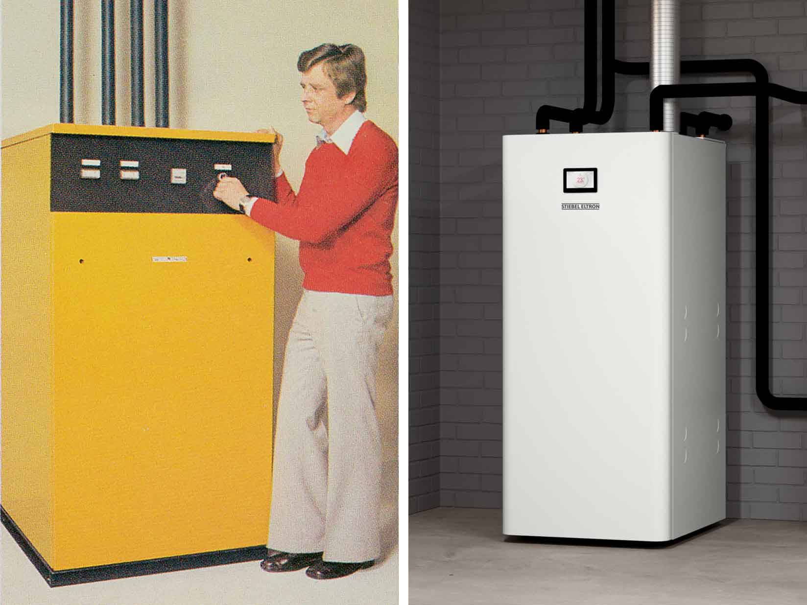 Historische und moderne Wärmepumpe von STIEBEL ELTRON