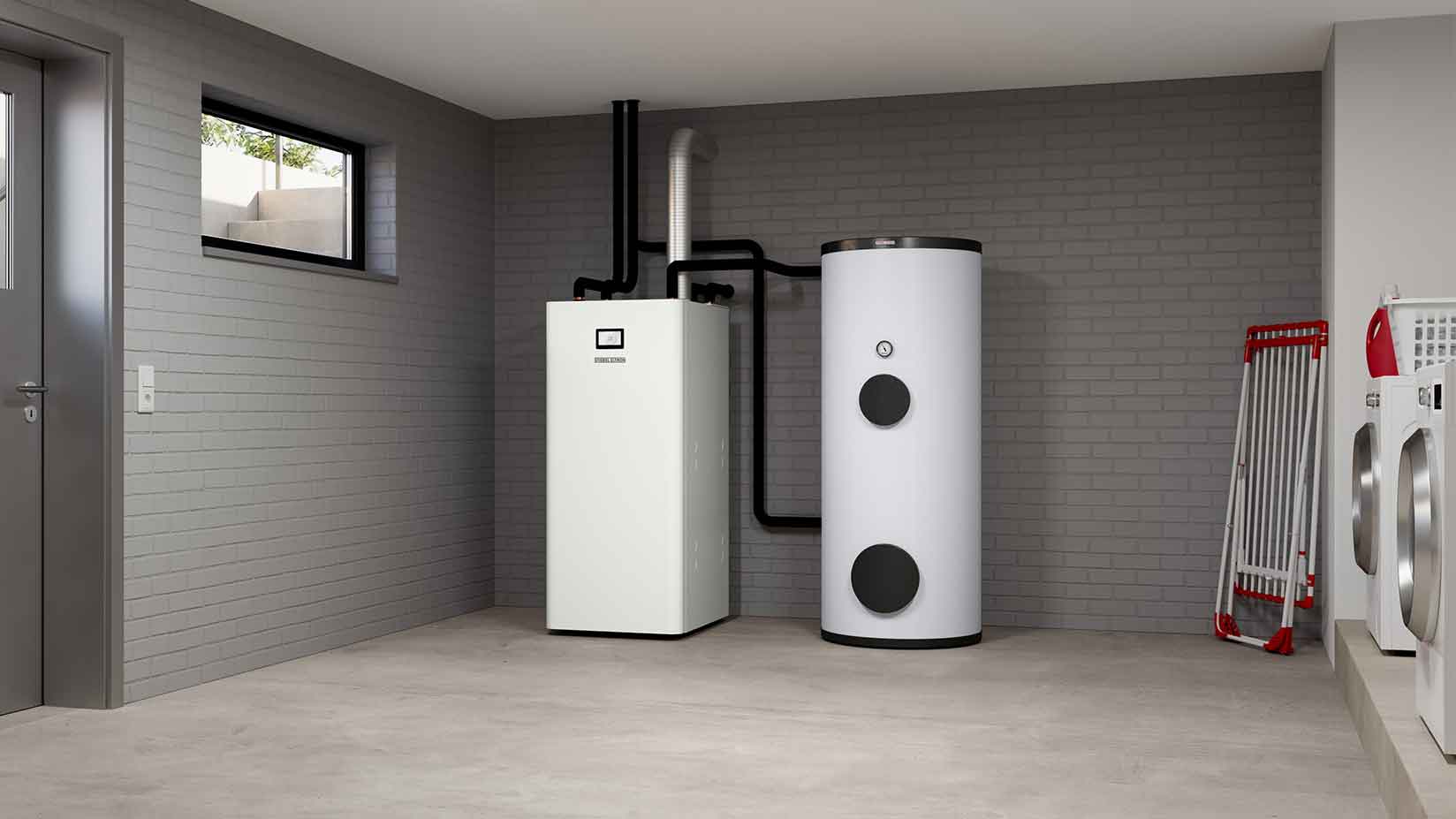 Erdwärmepumpe und Speicher im Heizungskeller